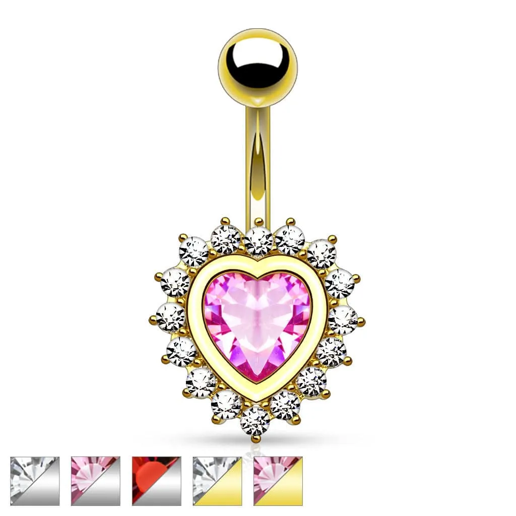 316L Surgical Steel Exclusive CZ Gem Heart Non Dangly Belly Button Ring