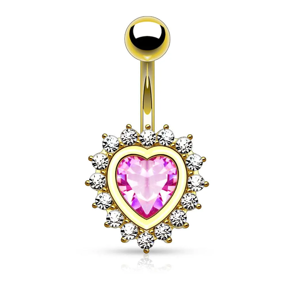 316L Surgical Steel Exclusive CZ Gem Heart Non Dangly Belly Button Ring