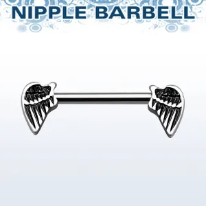 316L Surgical Steel Gothic Angel Wings Nipple Ring Straight Barbell