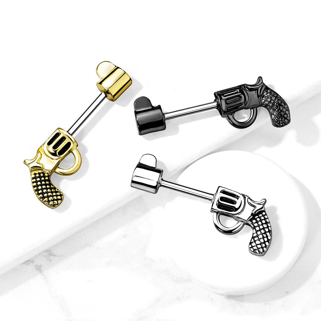 316L Surgical Steel Large Revolver Straight Barbell Nipple Ring