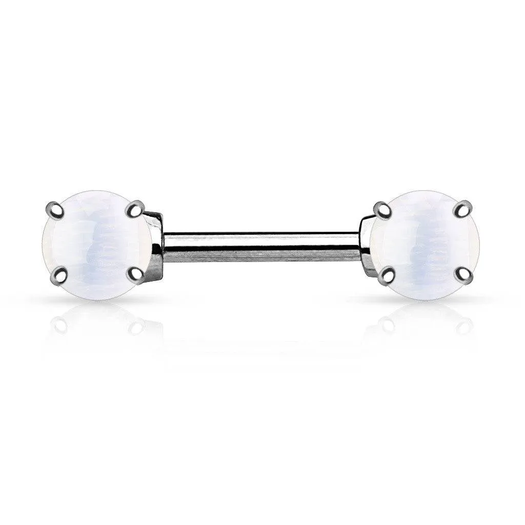 316L Surgical Steel Nipple Ring Barbell with Prong 7mm Semi Precious Stone
