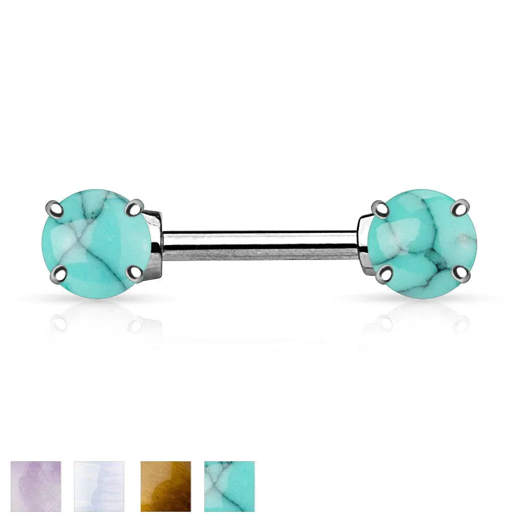 316L Surgical Steel Nipple Ring Barbell with Prong 7mm Semi Precious Stone