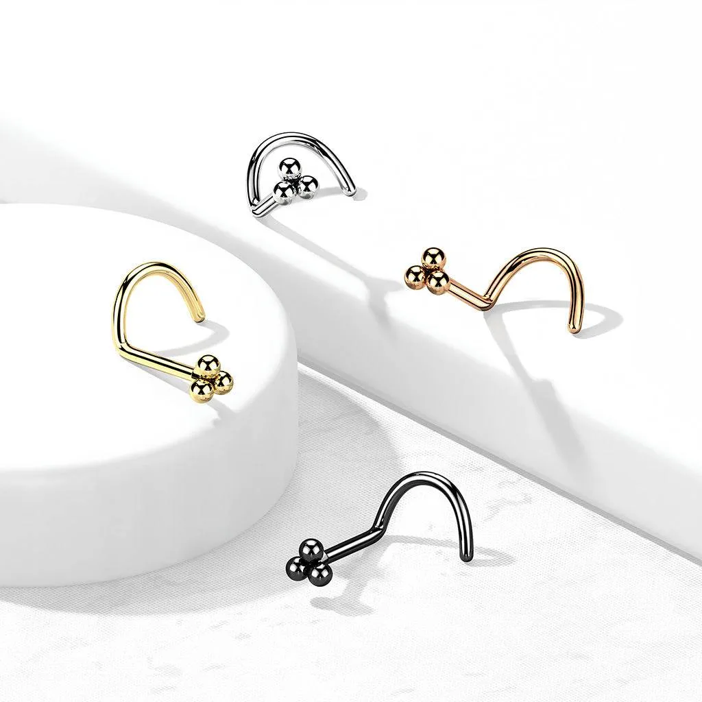 316L Surgical Steel Rose Gold PVD Trillium Ball Top Corkscrew Nose Ring Stud