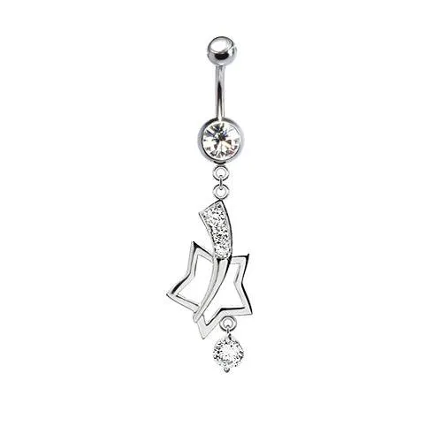 316L Surgical Steel Shooting Star Diamond CZ Dangle Belly Ring