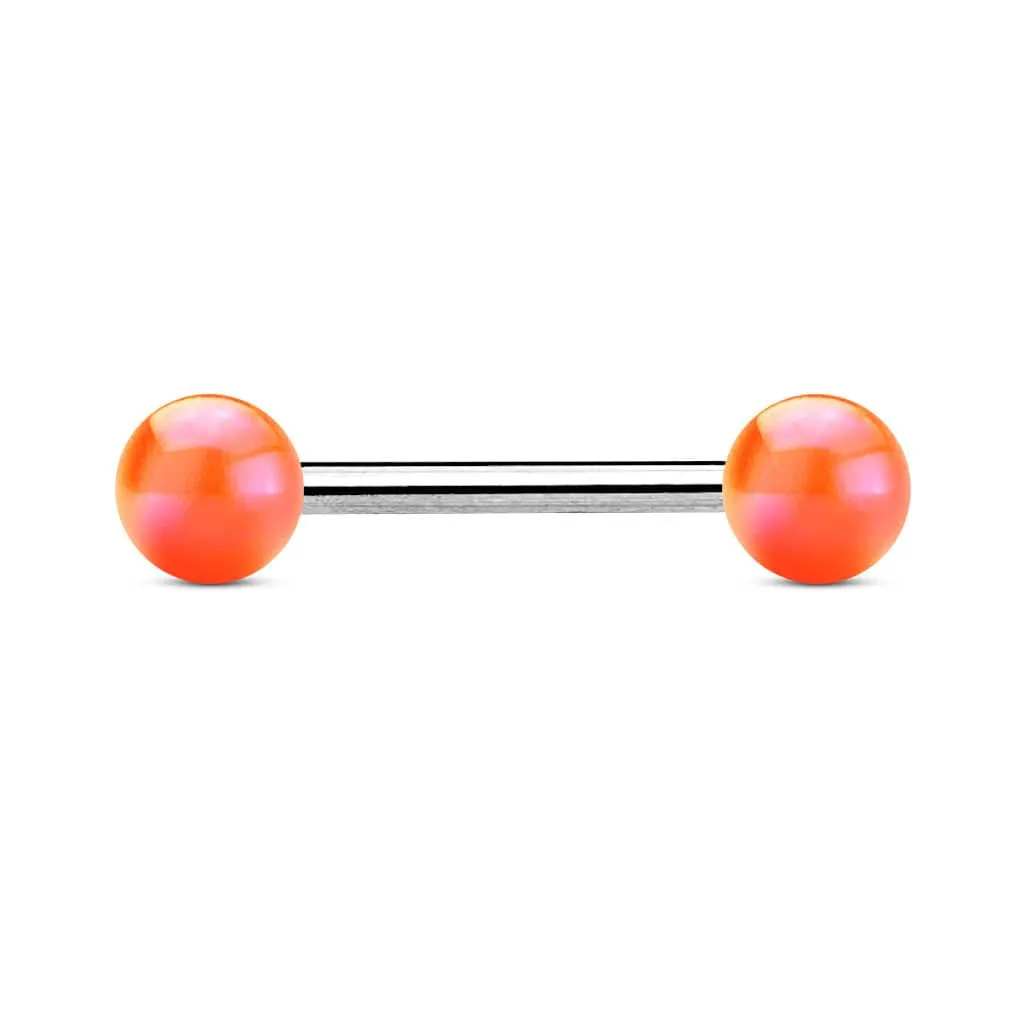 316L Surgical Steel Straight Barbell with Metallic Coated Orange Balls