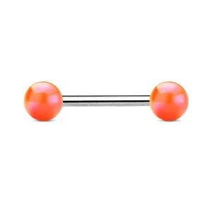 316L Surgical Steel Straight Barbell with Metallic Coated Orange Balls