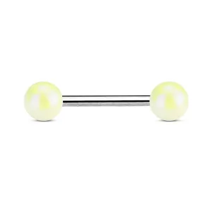 316L Surgical Steel Straight Barbell with Metallic Coated White Balls