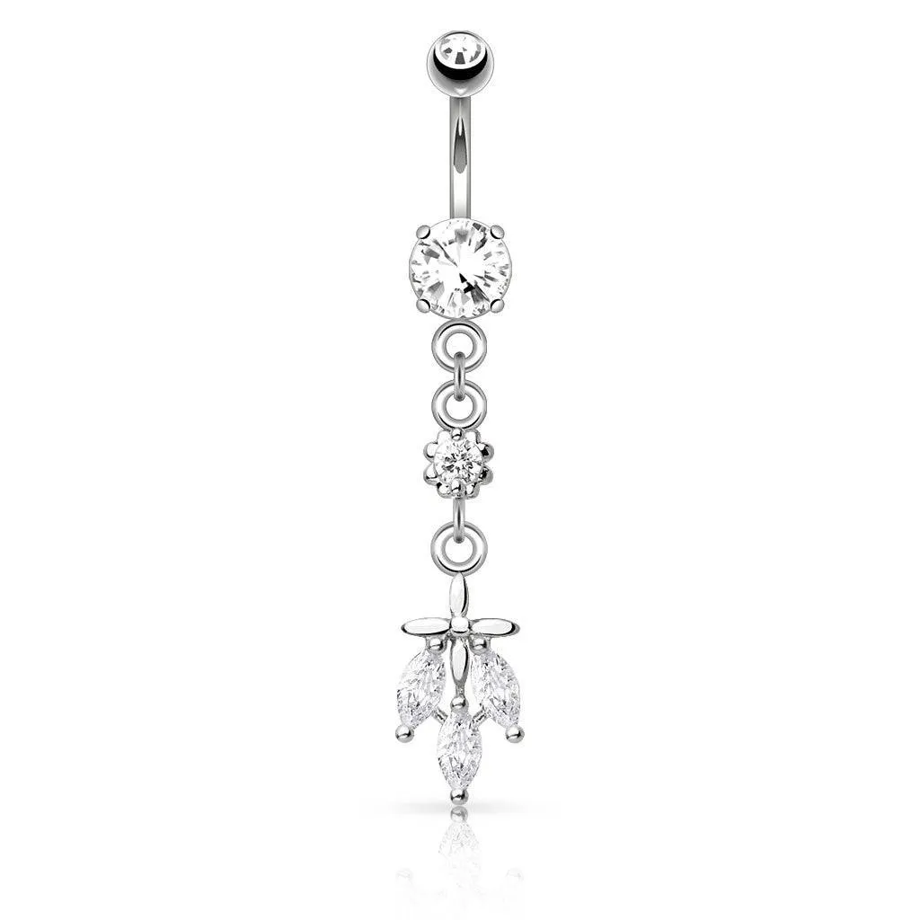 316L Surgical Steel Teardrop Leaf Dangling Belly Button Navel Ring