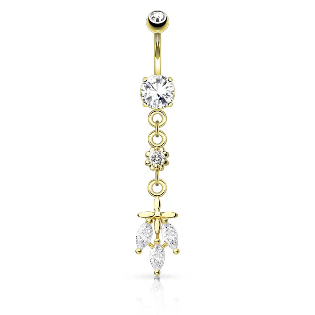 316L Surgical Steel Teardrop Leaf Dangling Belly Button Navel Ring