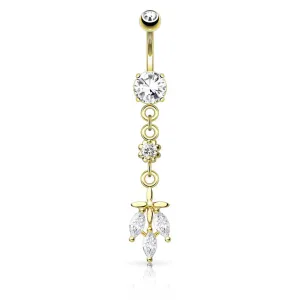316L Surgical Steel Teardrop Leaf Dangling Belly Button Navel Ring