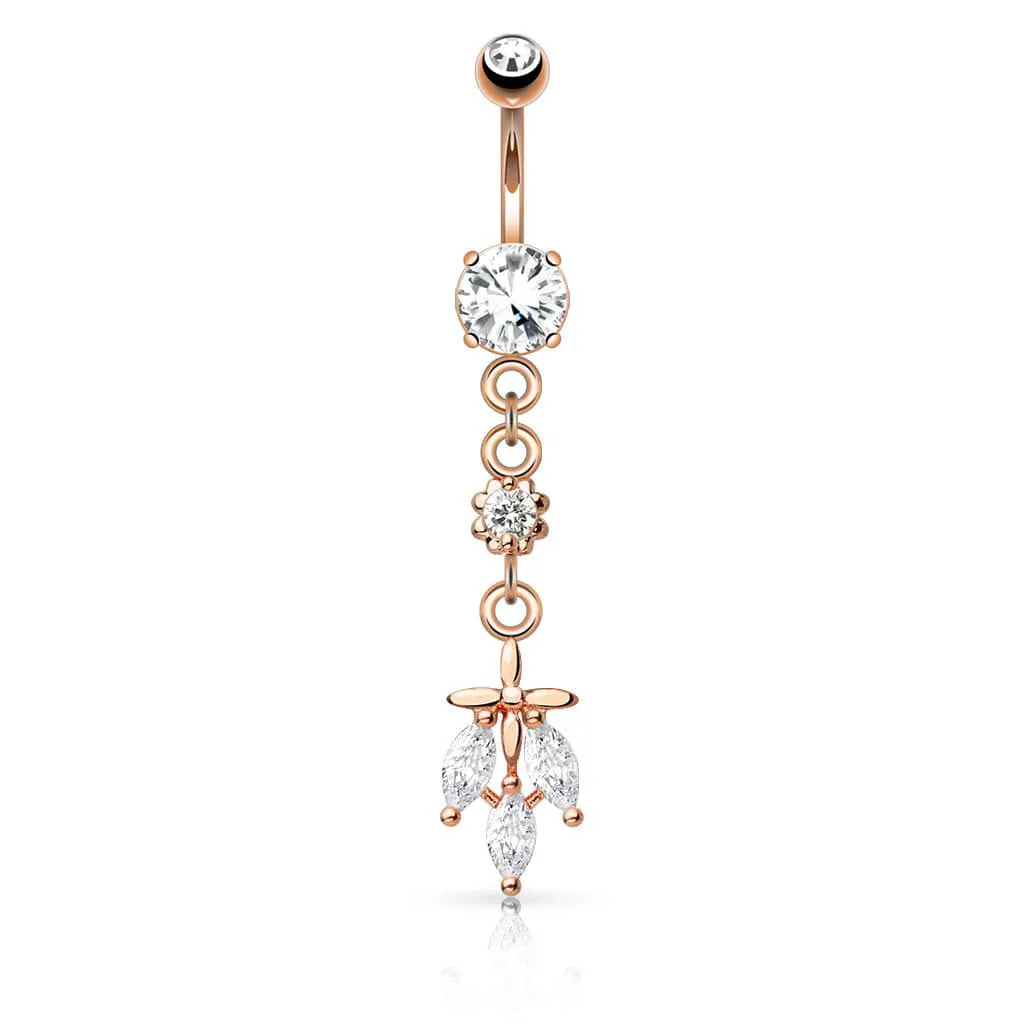 316L Surgical Steel Teardrop Leaf Dangling Belly Button Navel Ring
