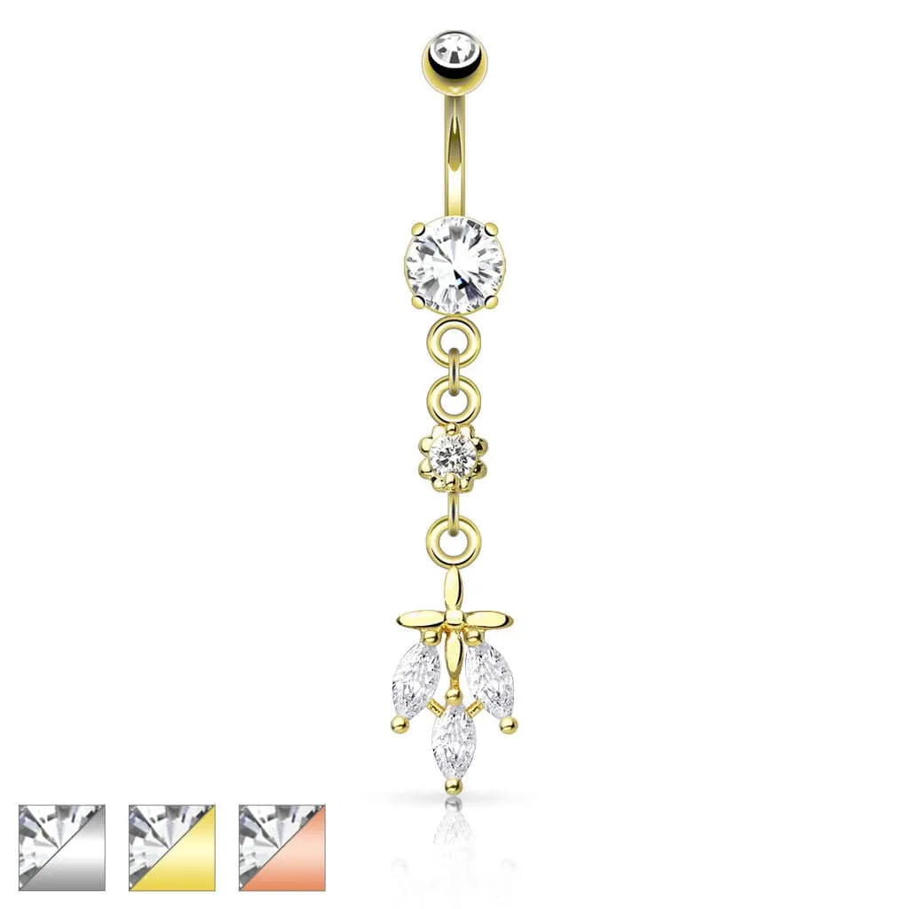 316L Surgical Steel Teardrop Leaf Dangling Belly Button Navel Ring