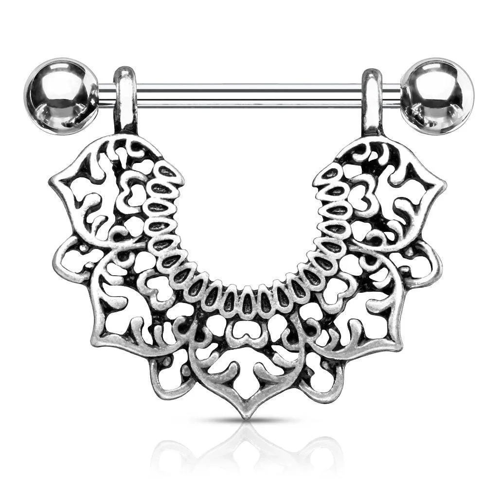 316L Surgical Steel Vintage Boho Lotus Nipple Shield Barbell