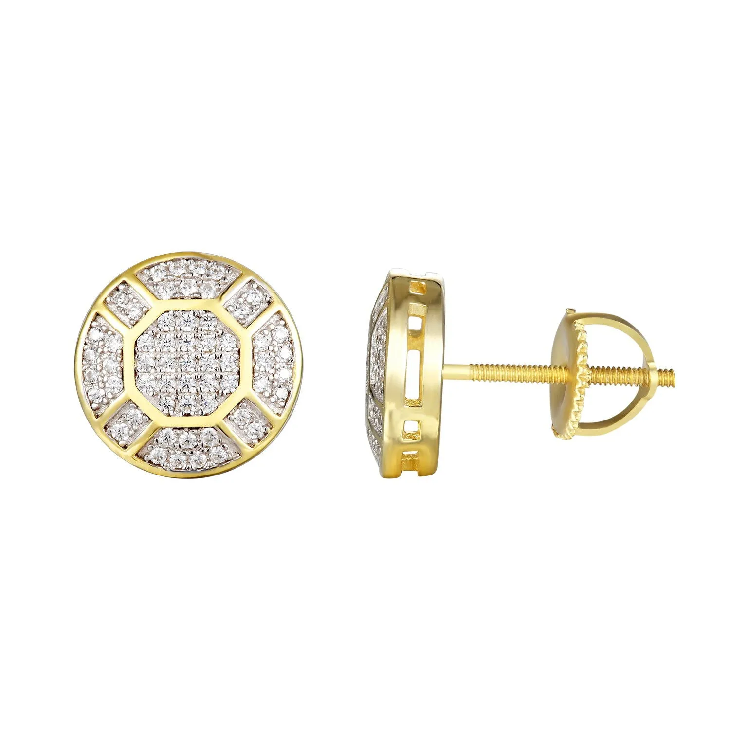 3D Round Icy Prong Set Solitaire Silver Stud Earrings