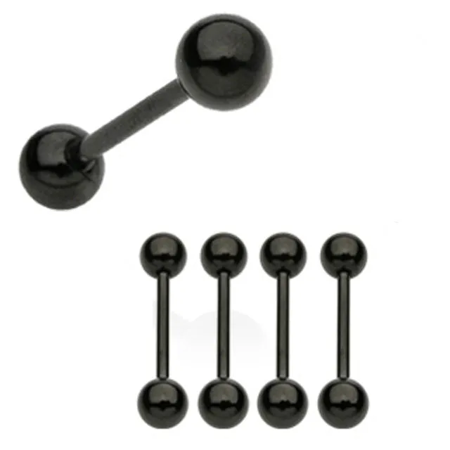 4 Pc 1/2" Length Black Titanium Barbell Tongue Rings