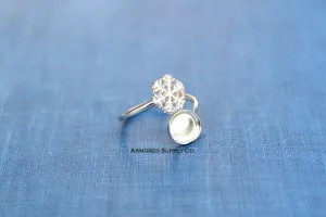 6mm Bezel Sterling Silver Snowflake Wrap Bypass Adjustable Ring blank
