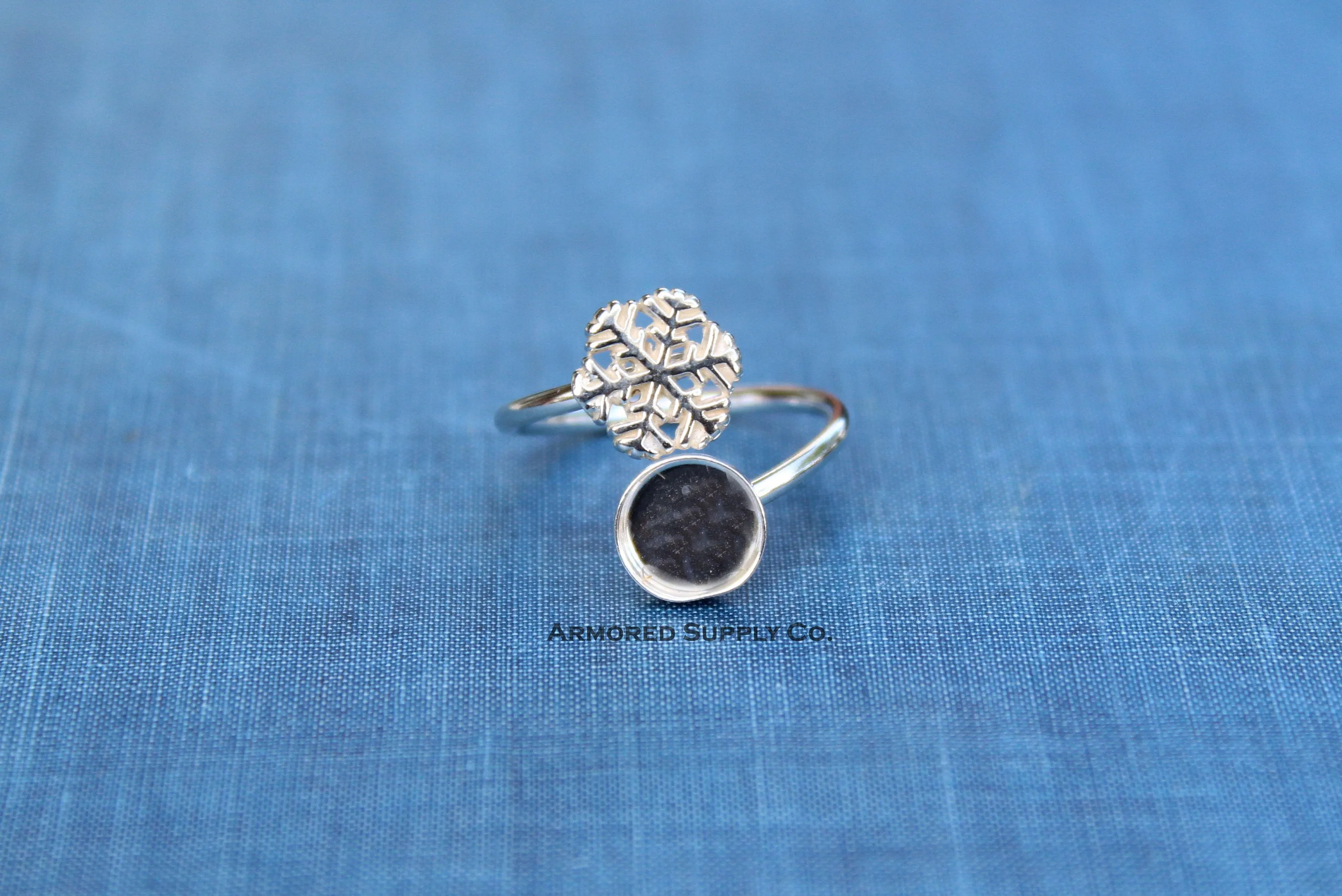 6mm Bezel Sterling Silver Snowflake Wrap Bypass Adjustable Ring blank