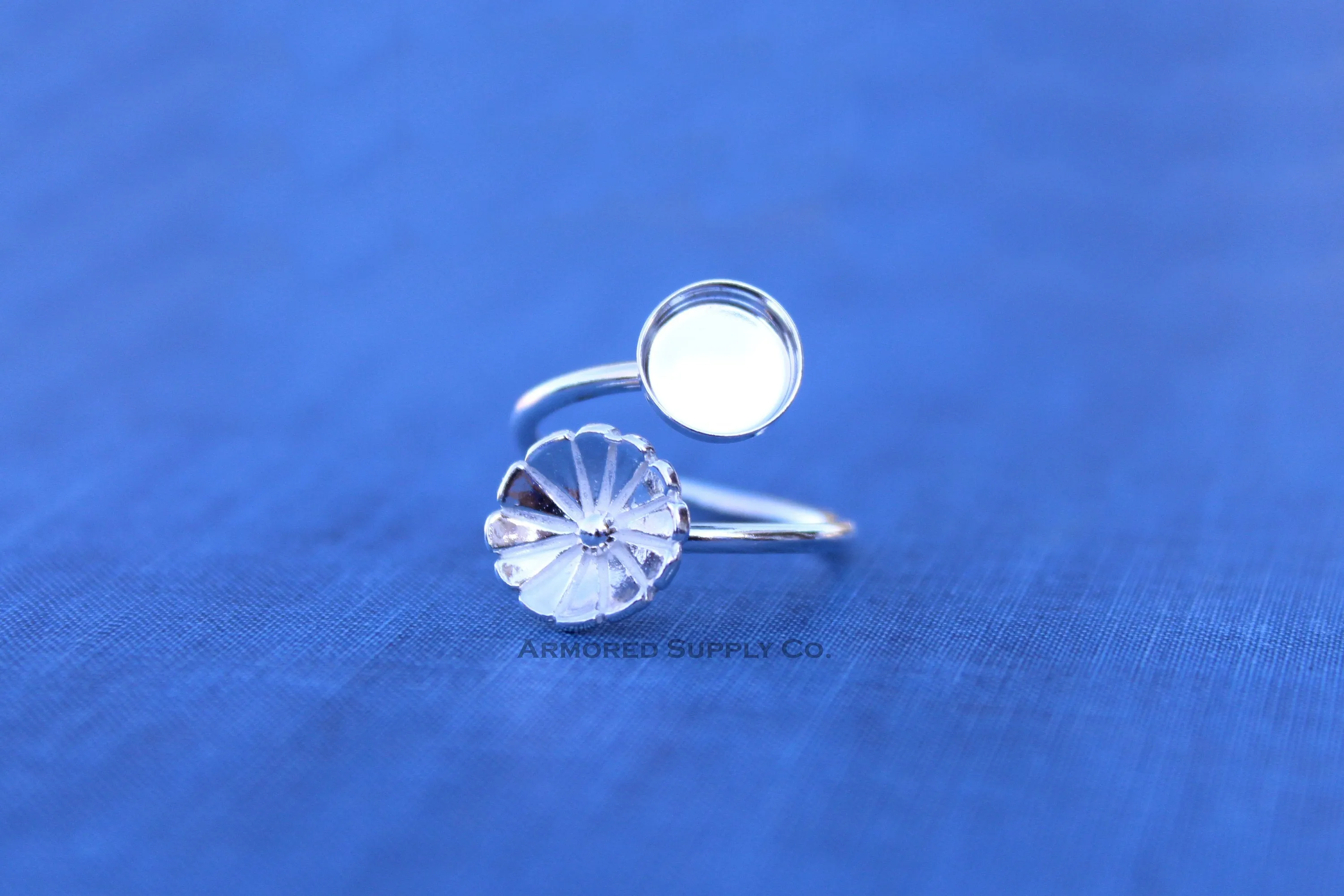 6mm Silver Flower Wrap Bypass Adjustable Bezel Ring blank