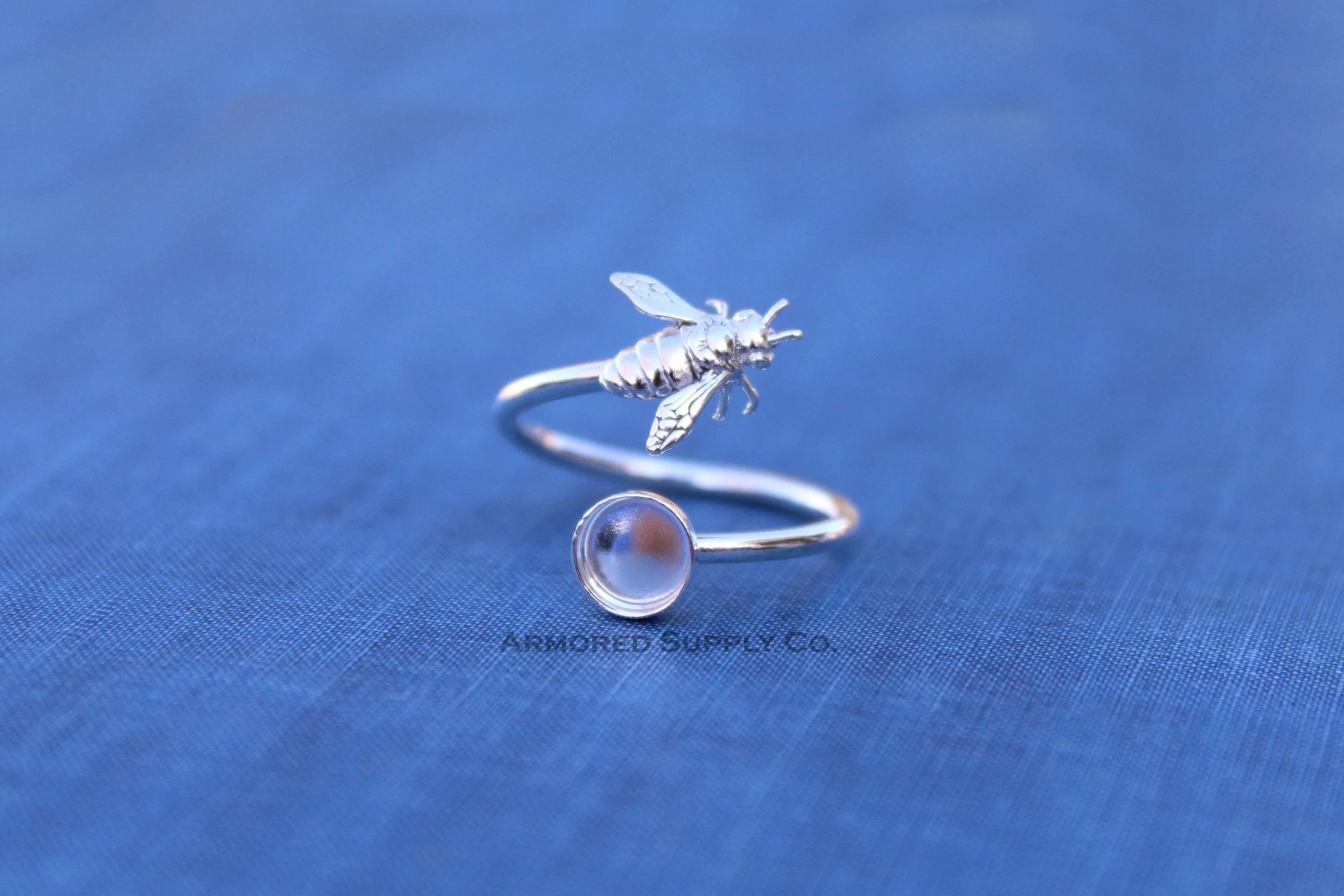 6mm Silver Honey Bee Wrap Bypass Adjustable Bezel Ring blank