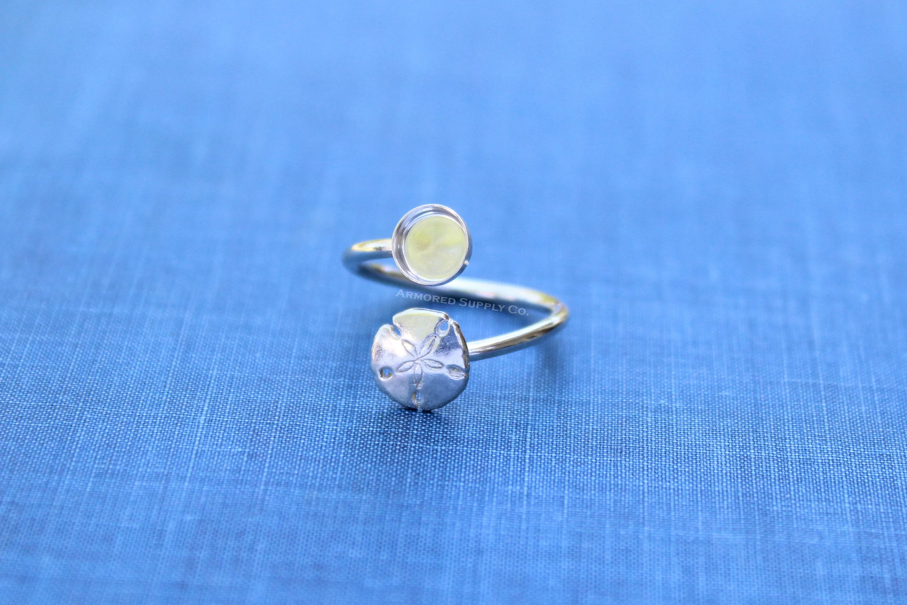 6mm Silver Sand Dollar Wrap Bypass Adjustable Bezel Ring blank