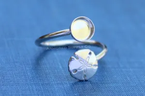 6mm Silver Sand Dollar Wrap Bypass Adjustable Bezel Ring blank