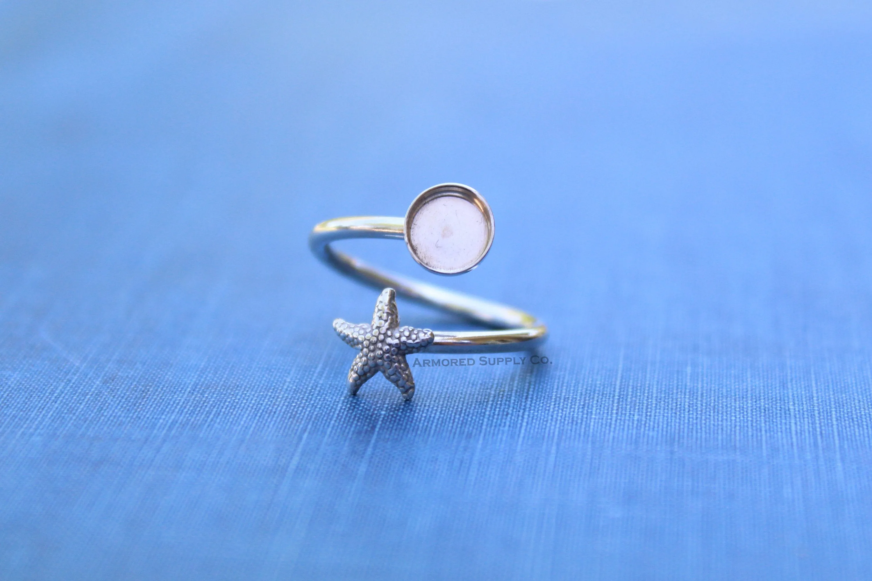 6mm Silver Starfish Wrap Bypass Adjustable Bezel Ring blank