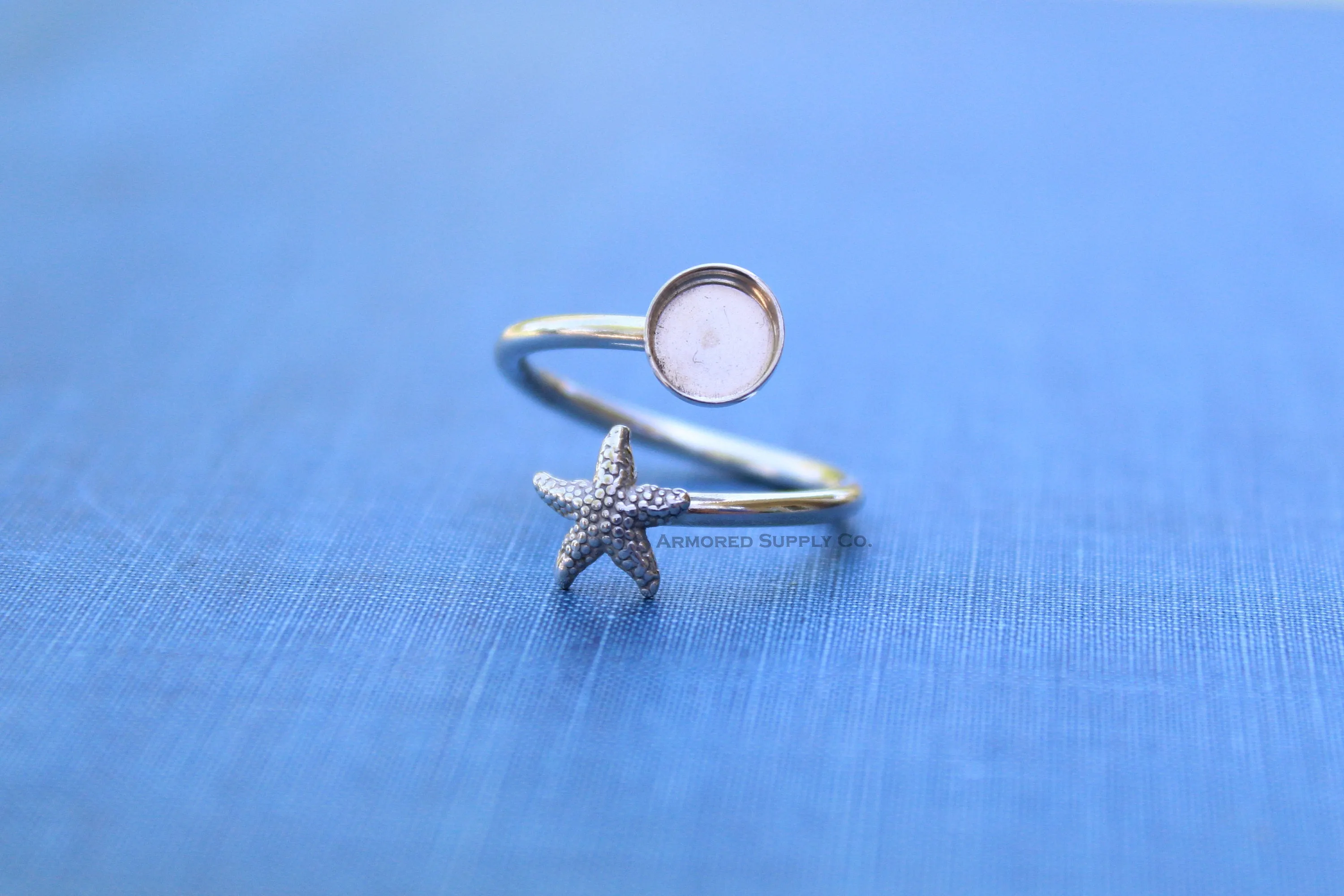 6mm Silver Starfish Wrap Bypass Adjustable Bezel Ring blank