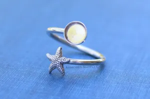 6mm Silver Starfish Wrap Bypass Adjustable Bezel Ring blank