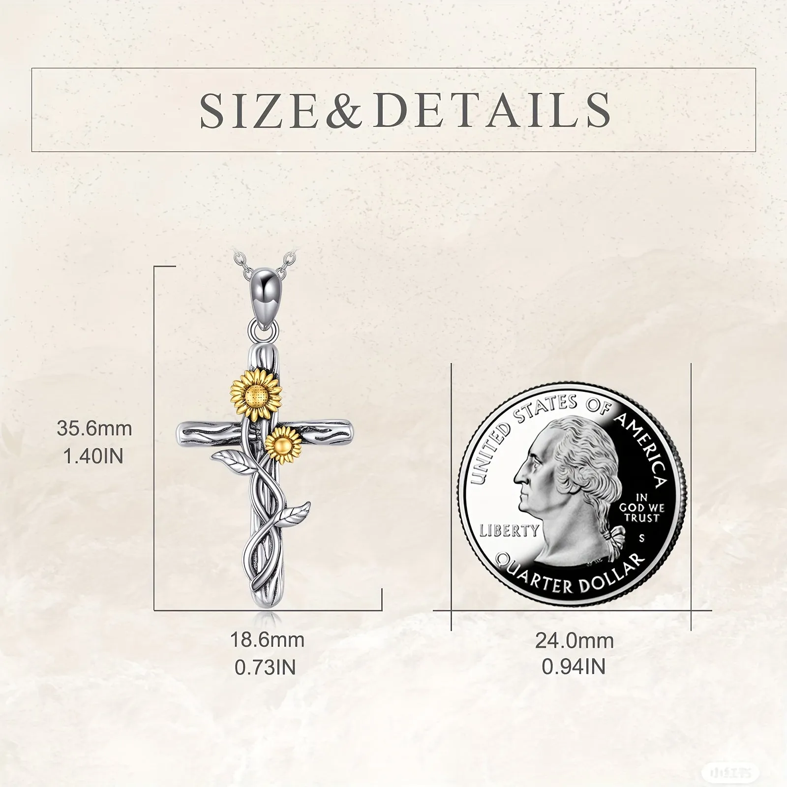 925 Pure Silvery Sunflower Cross Pendant Necklace