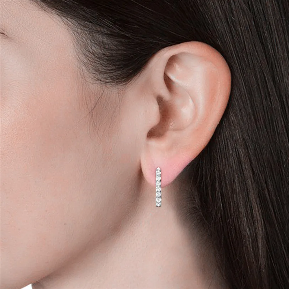 925 Silver White Gold Small Square Hoop Moissanite Diamond Earrings