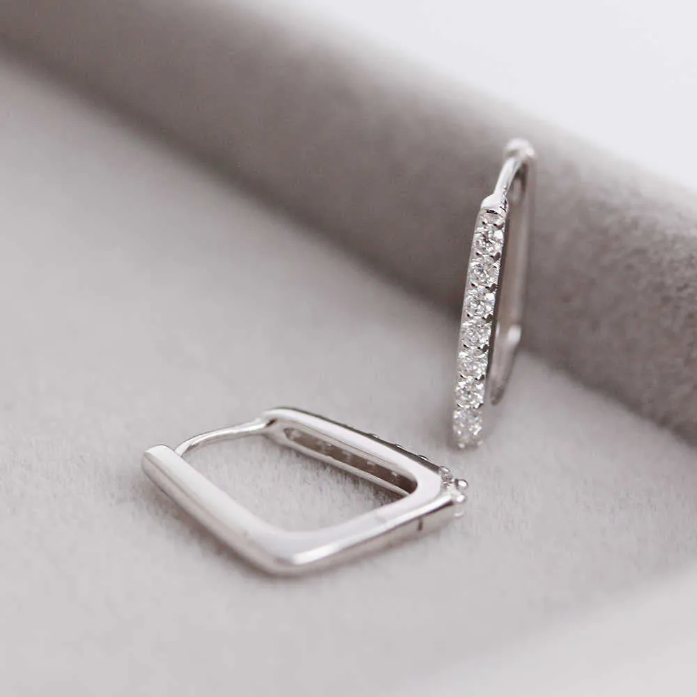 925 Silver White Gold Small Square Hoop Moissanite Diamond Earrings