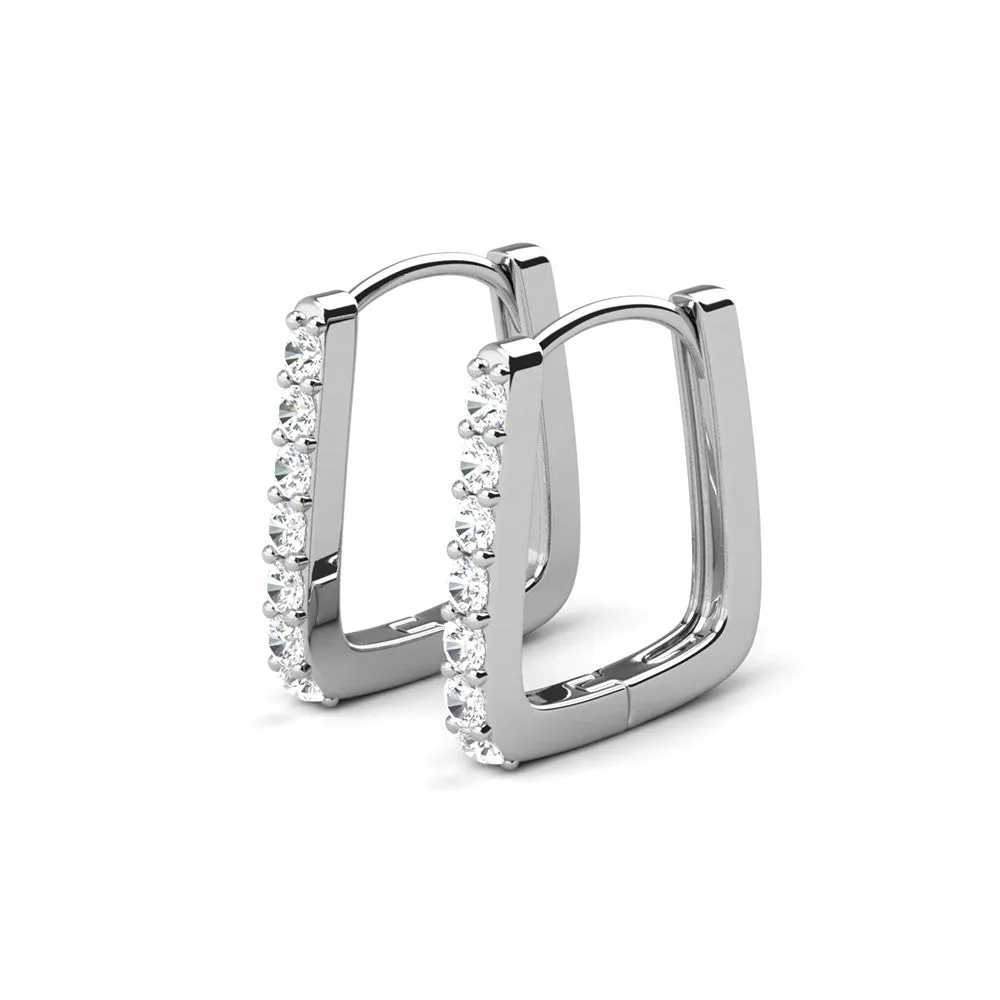925 Silver White Gold Small Square Hoop Moissanite Diamond Earrings