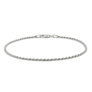 925 Sterling Silver 1.5mm Solid Rope Diamond Cut Rhodium Bracelet
