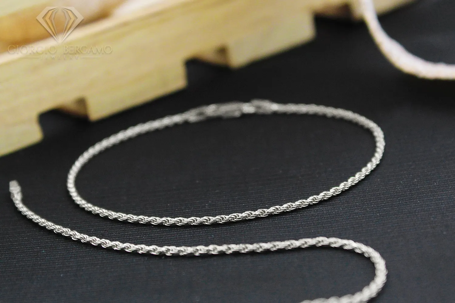 925 Sterling Silver 1.5mm Solid Rope Diamond Cut Rhodium Bracelet