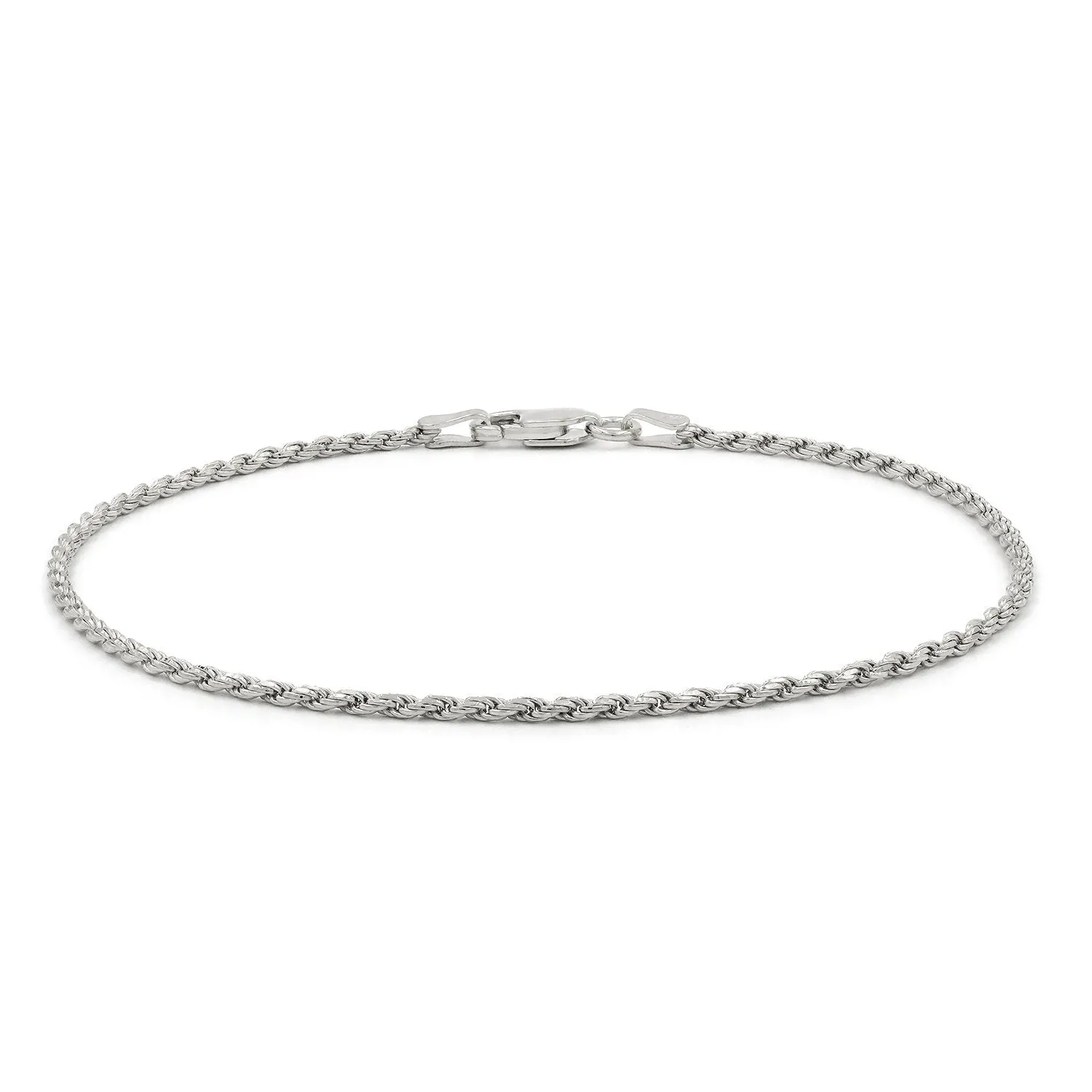 925 Sterling Silver 1.5mm Solid Rope Diamond Cut Rhodium Bracelet