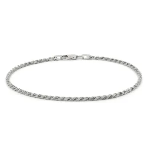 925 Sterling Silver 2mm Solid Rope Diamond Cut Rhodium Bracelet