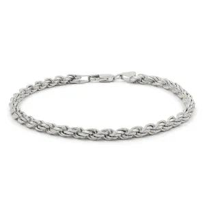 925 Sterling Silver 4mm Solid Rope Diamond Cut Rhodium Bracelet