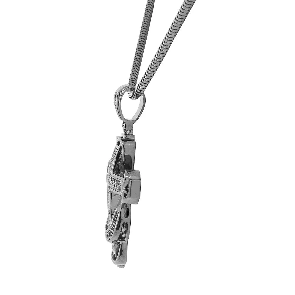 925 Sterling Silver Black Rhodium CZ Large Hip-Hop Statement Cross Pendant Necklace