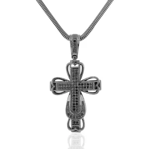925 Sterling Silver Black Rhodium CZ Large Hip-Hop Statement Cross Pendant Necklace