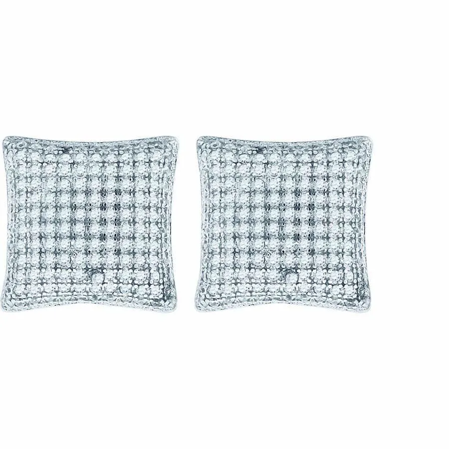 925 Sterling Silver Cubic Zirconia CZ Square Dome Stud Unisex Screw Back Earrings