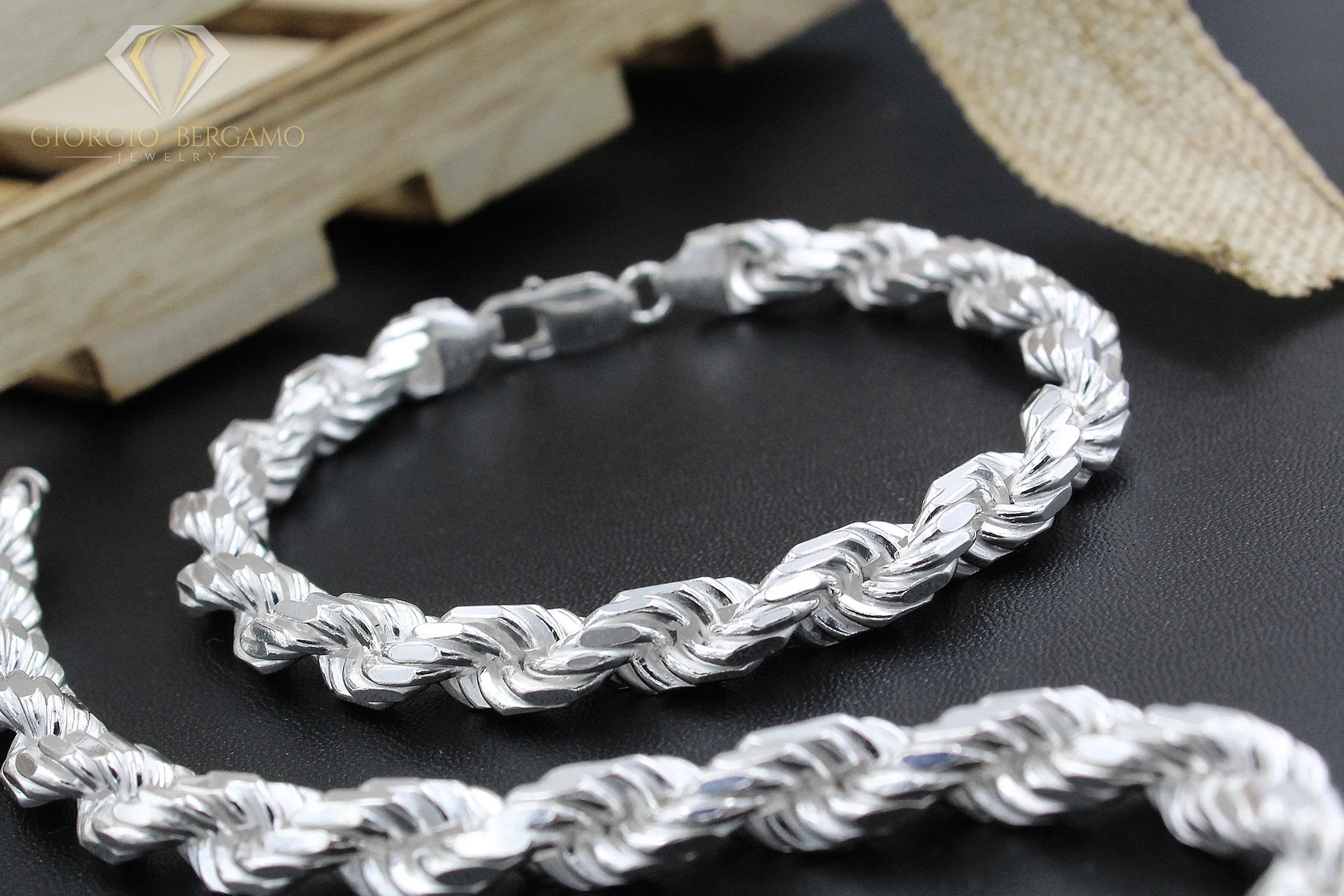 925 Sterling Silver Solid Rope 8mm Diamond Cut ITProLux Bracelet