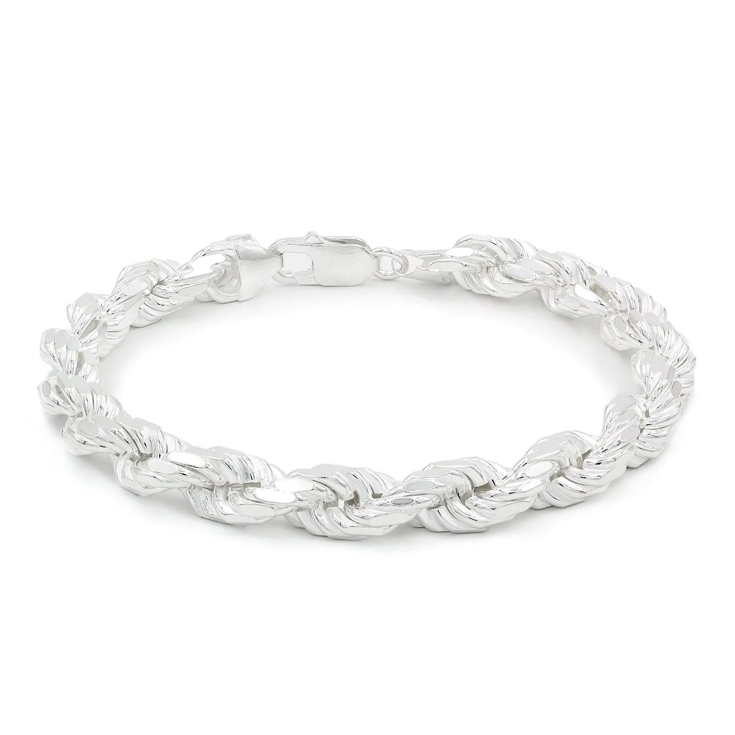 925 Sterling Silver Solid Rope 8mm Diamond Cut ITProLux Bracelet