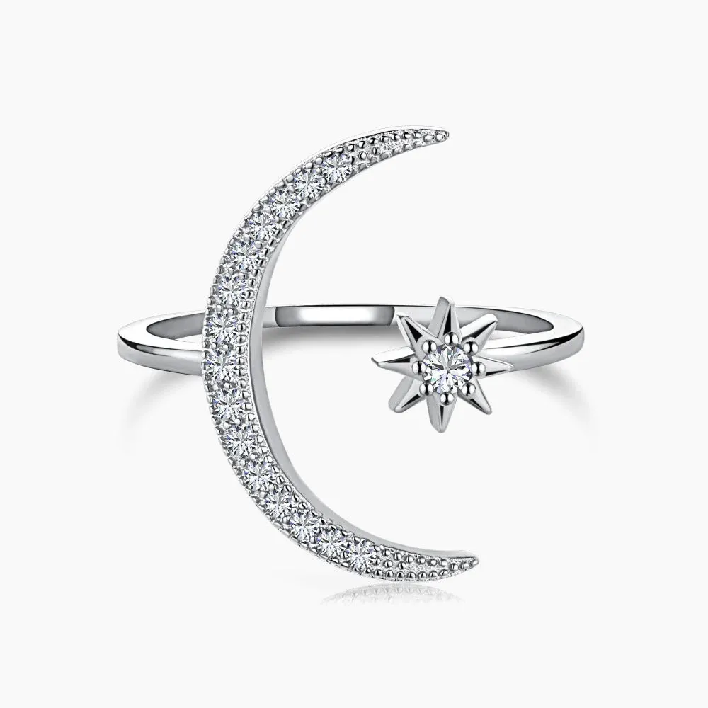 925 Sterling Silver Star Moon Open Amulet Ring