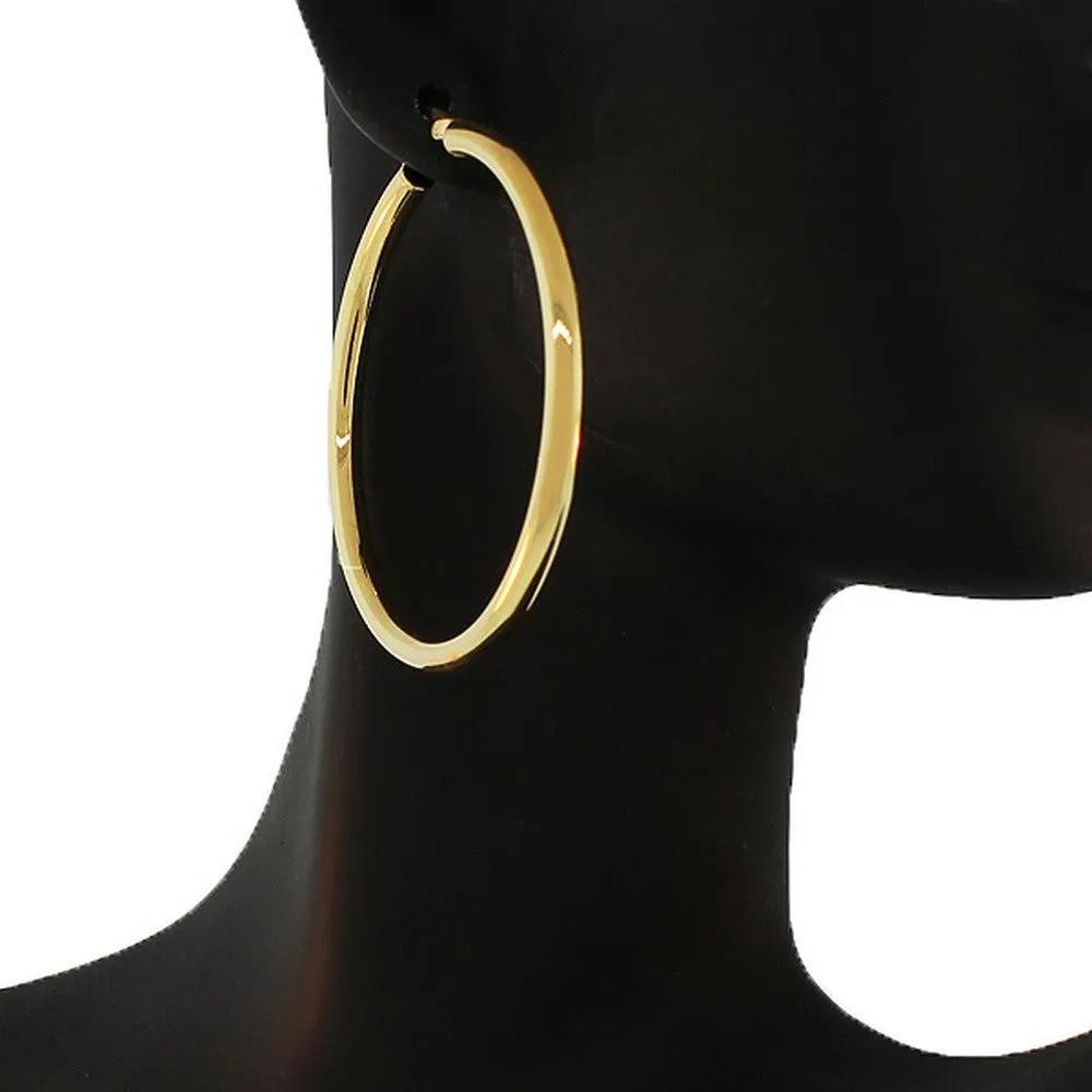 925 Sterling Silver Yellow Gold-Tone Classic Hoop Earrings