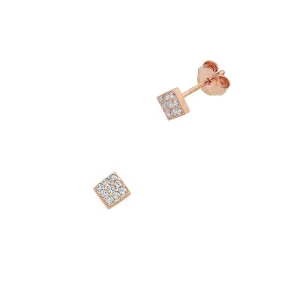 9ct Rose Gold Silver Infused Cubic Zirconia Square Stud Earrings