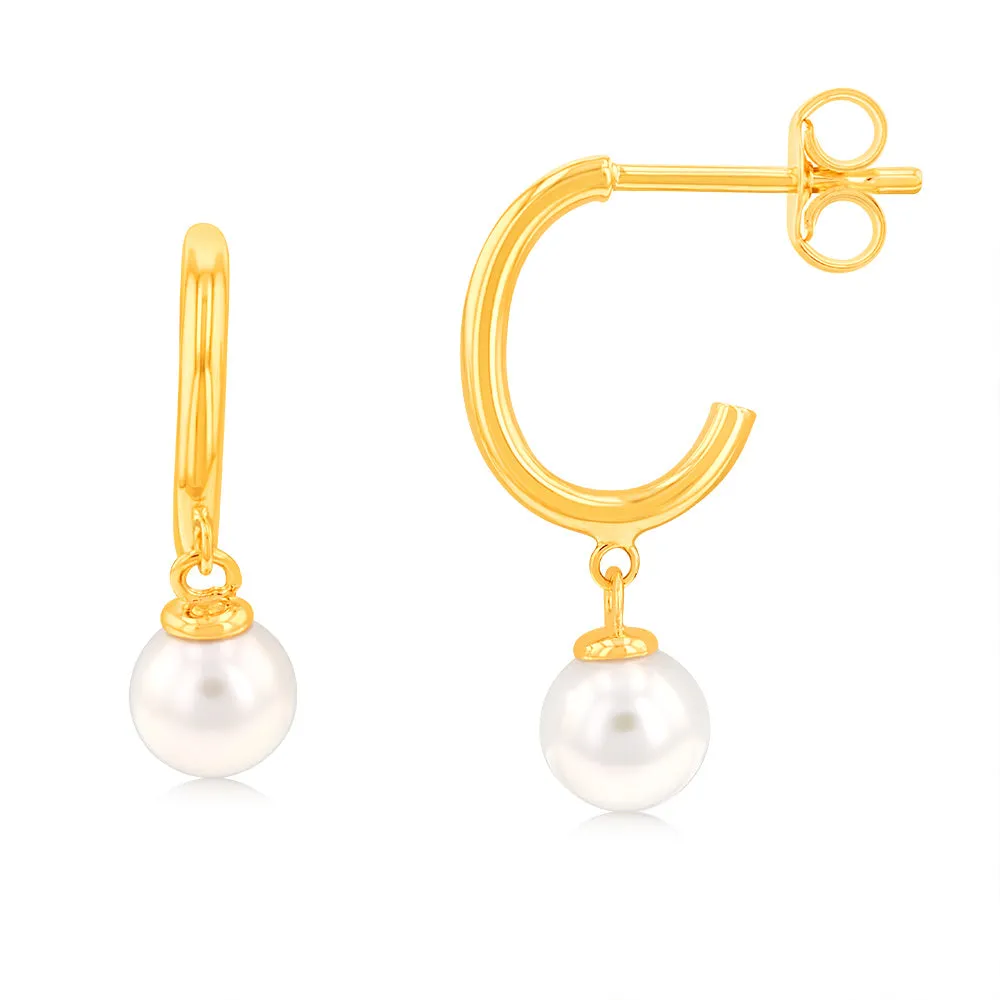 9ct Yellow Gold Fresh Water Pearl On 3/4th Hoop Earrings