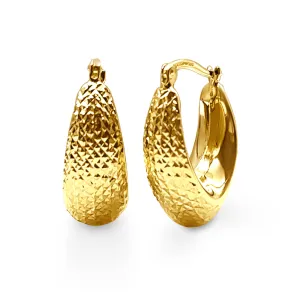 9ct Yellow Gold Silver Infused Diamond Cut Oval Hoop Earrings