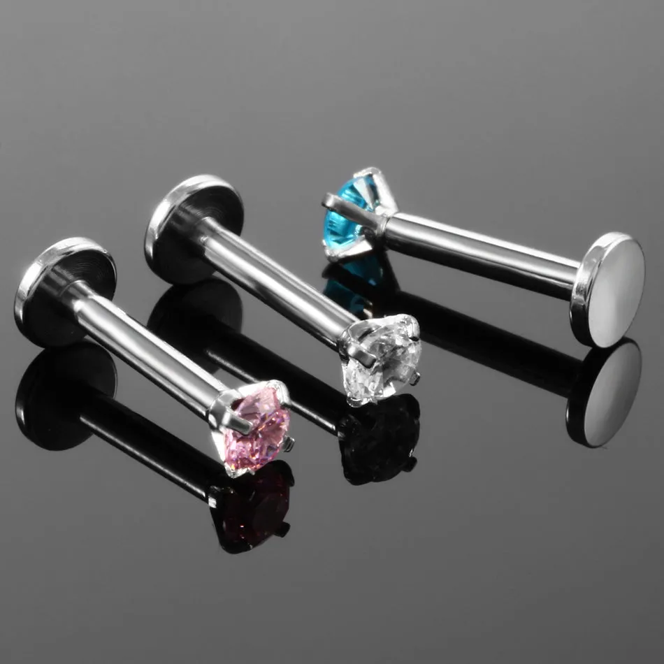9PCS Steel CZ Gem Labret Lip Rings Jewelry Lot