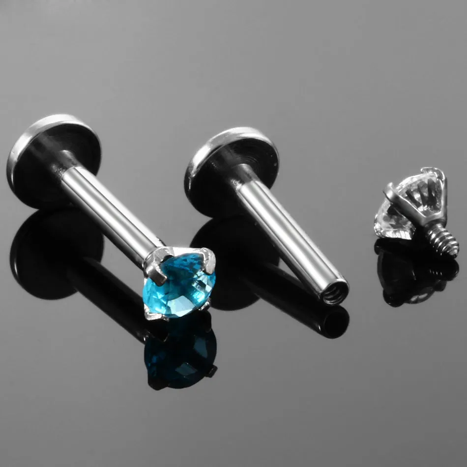 9PCS Steel CZ Gem Labret Lip Rings Jewelry Lot