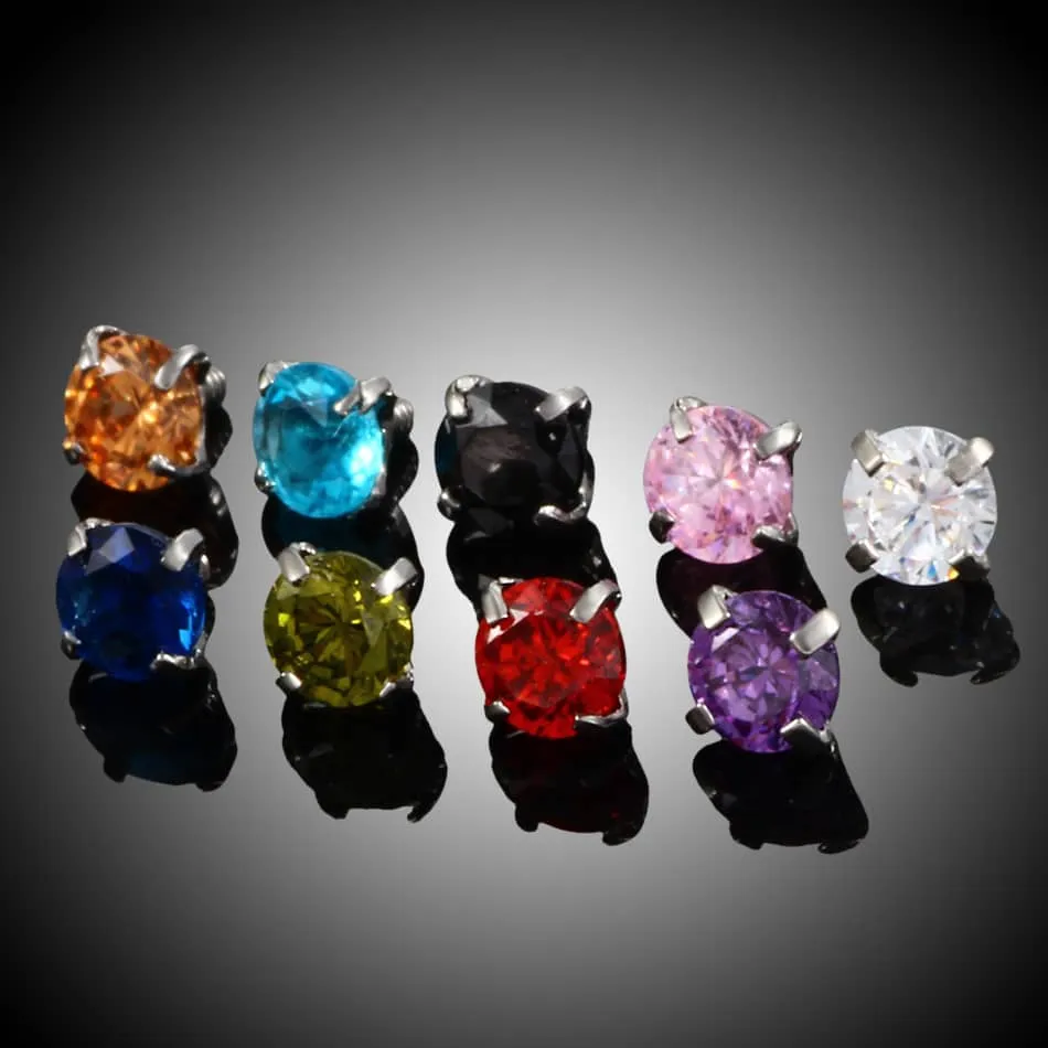 9PCS Steel CZ Gem Labret Lip Rings Jewelry Lot